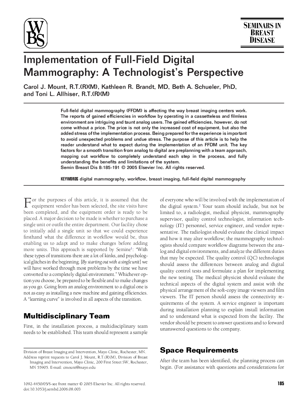 Implementation of Full-Field Digital Mammography: A Technologist's Perspective