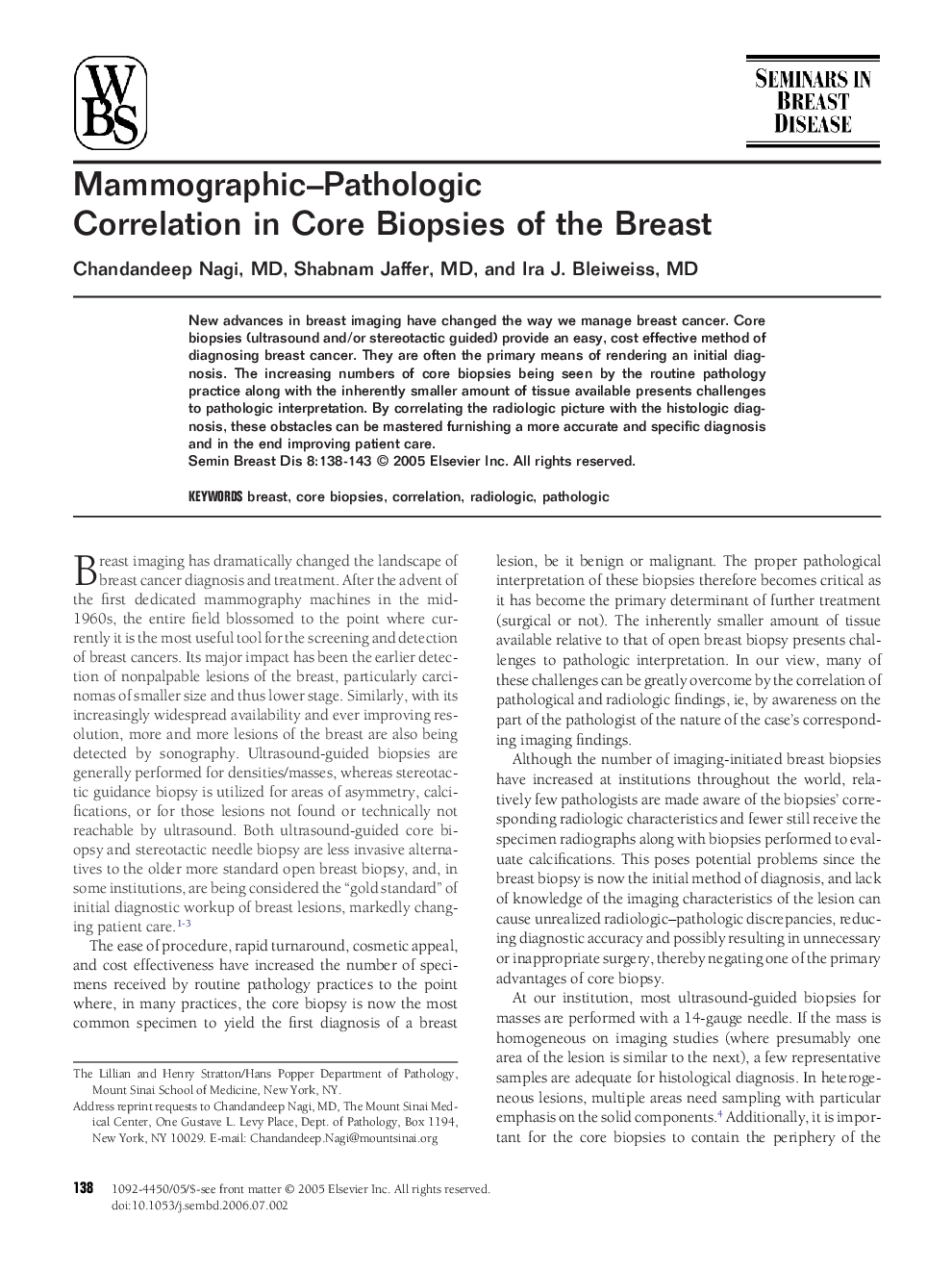 Mammographic-Pathologic Correlation in Core Biopsies of the Breast