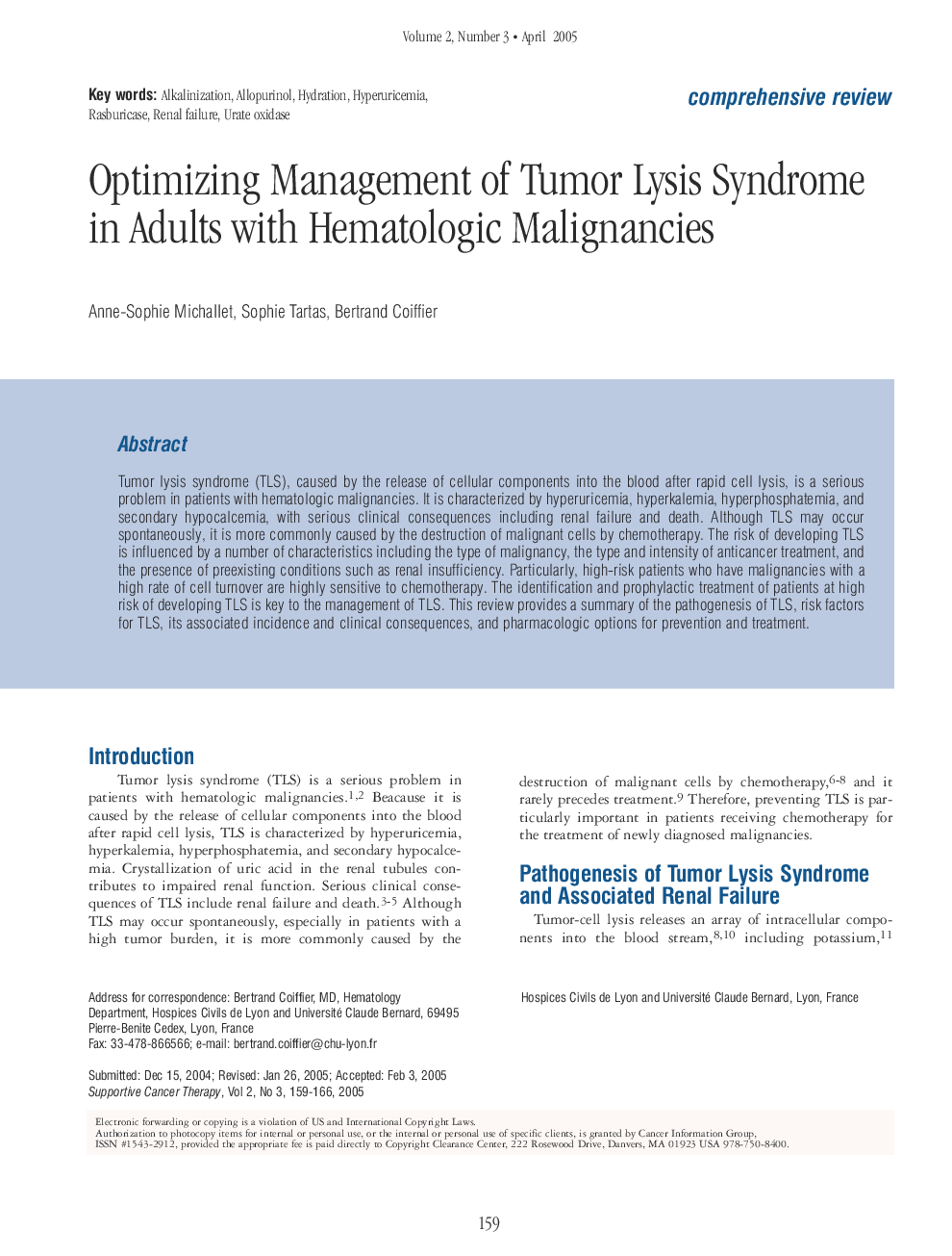 Optimizing Management of Tumor Lysis Syndrome in Adults with Hematologic Malignancies