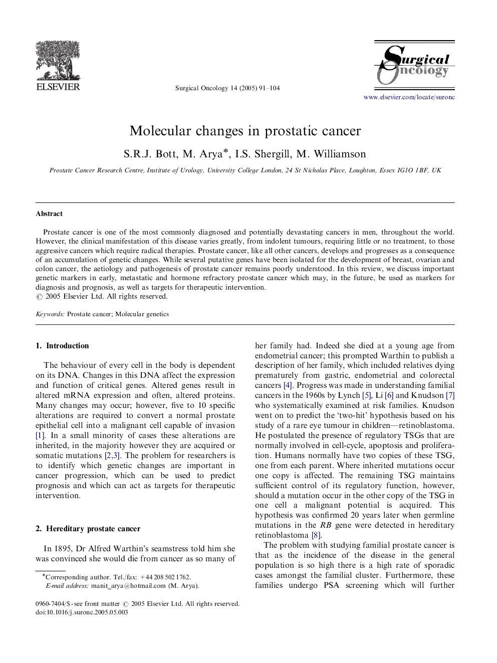 Molecular changes in prostatic cancer