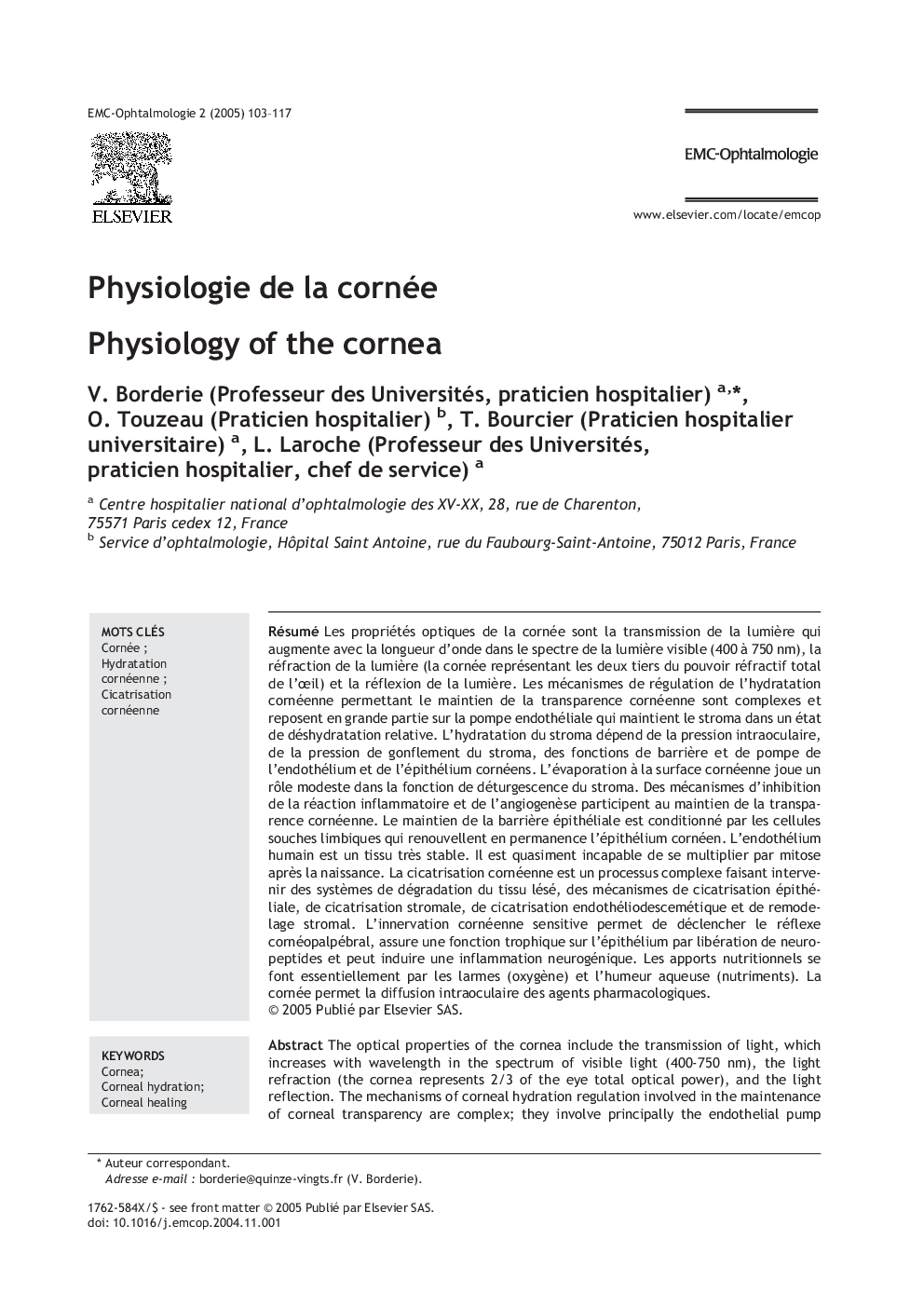 Physiologie de la cornée