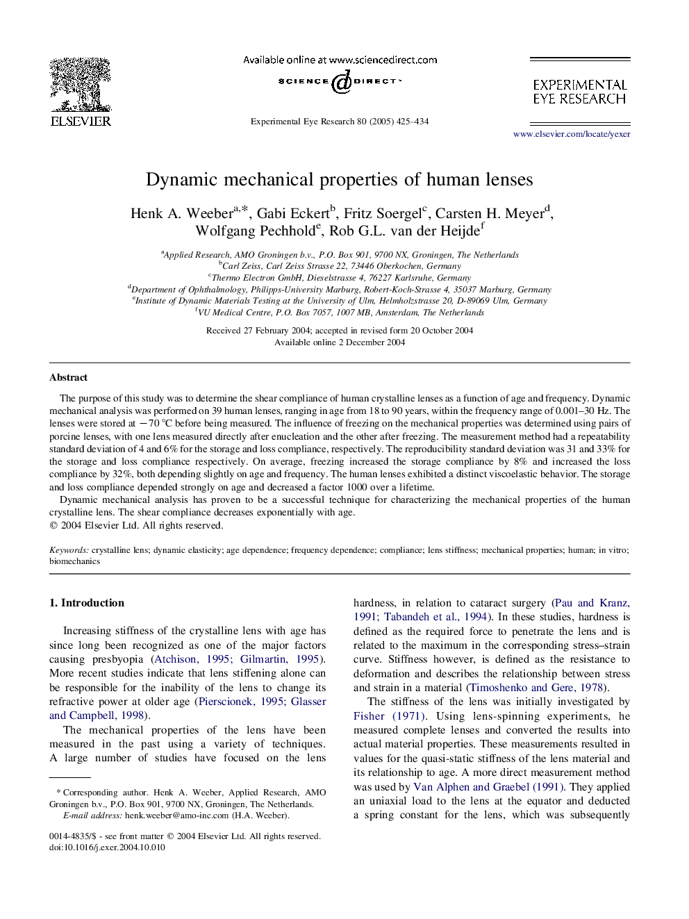 Dynamic mechanical properties of human lenses