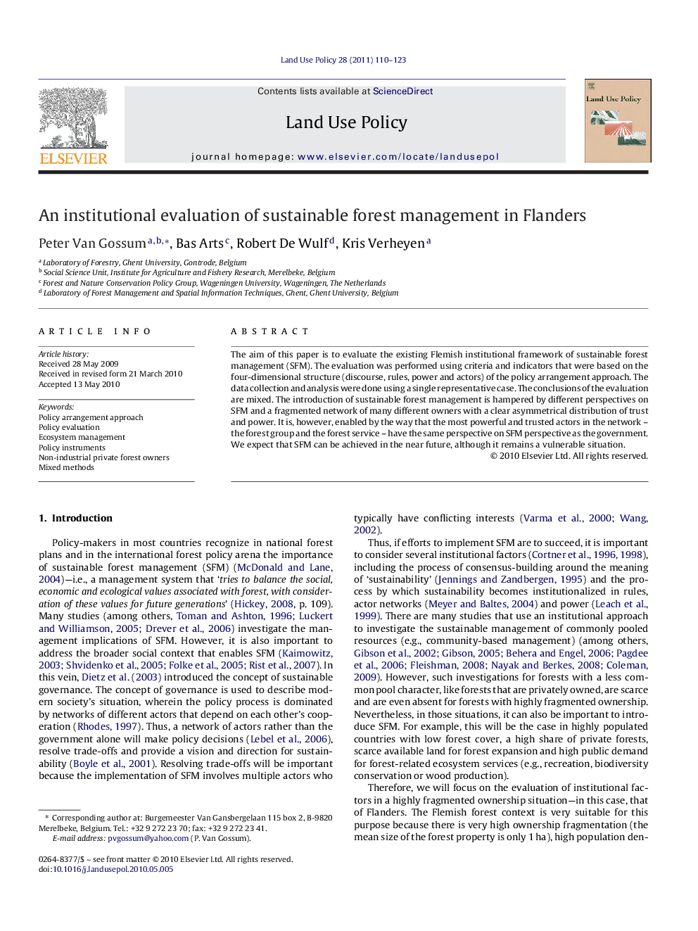 An institutional evaluation of sustainable forest management in Flanders