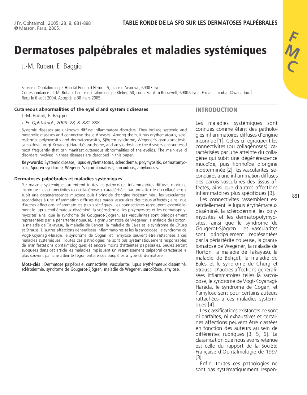 عکس صفحه اول مقاله: Dermatoses palpébrales et maladies systémiques Dermatoses palpébrales et maladies systémiques