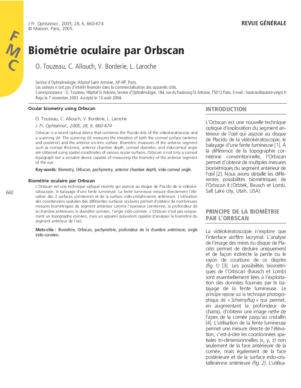 Biométrie oculaire par Orbscan