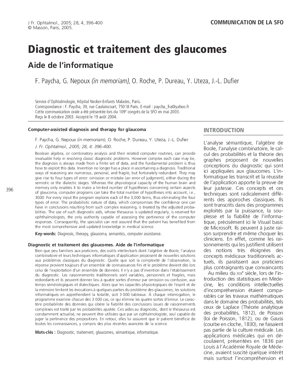 Diagnostic et traitement des glaucomes