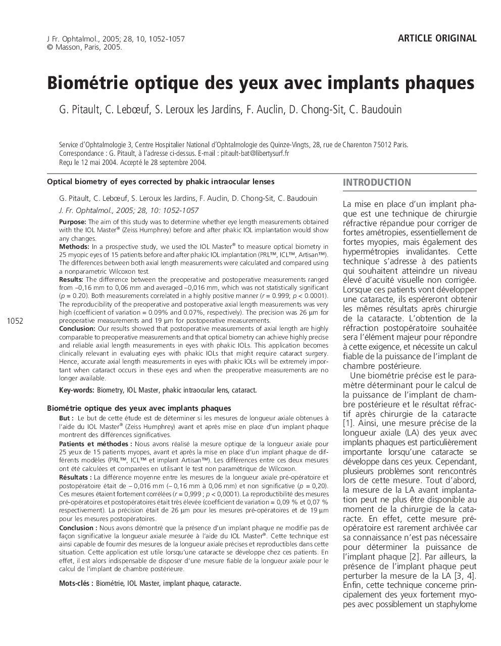 Biométrie optique des yeux avec implants phaques