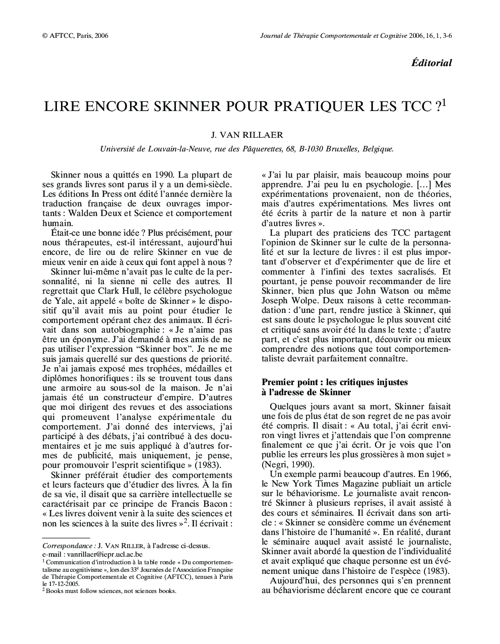 Lire encore Skinner pour pratiquer les TCC ?