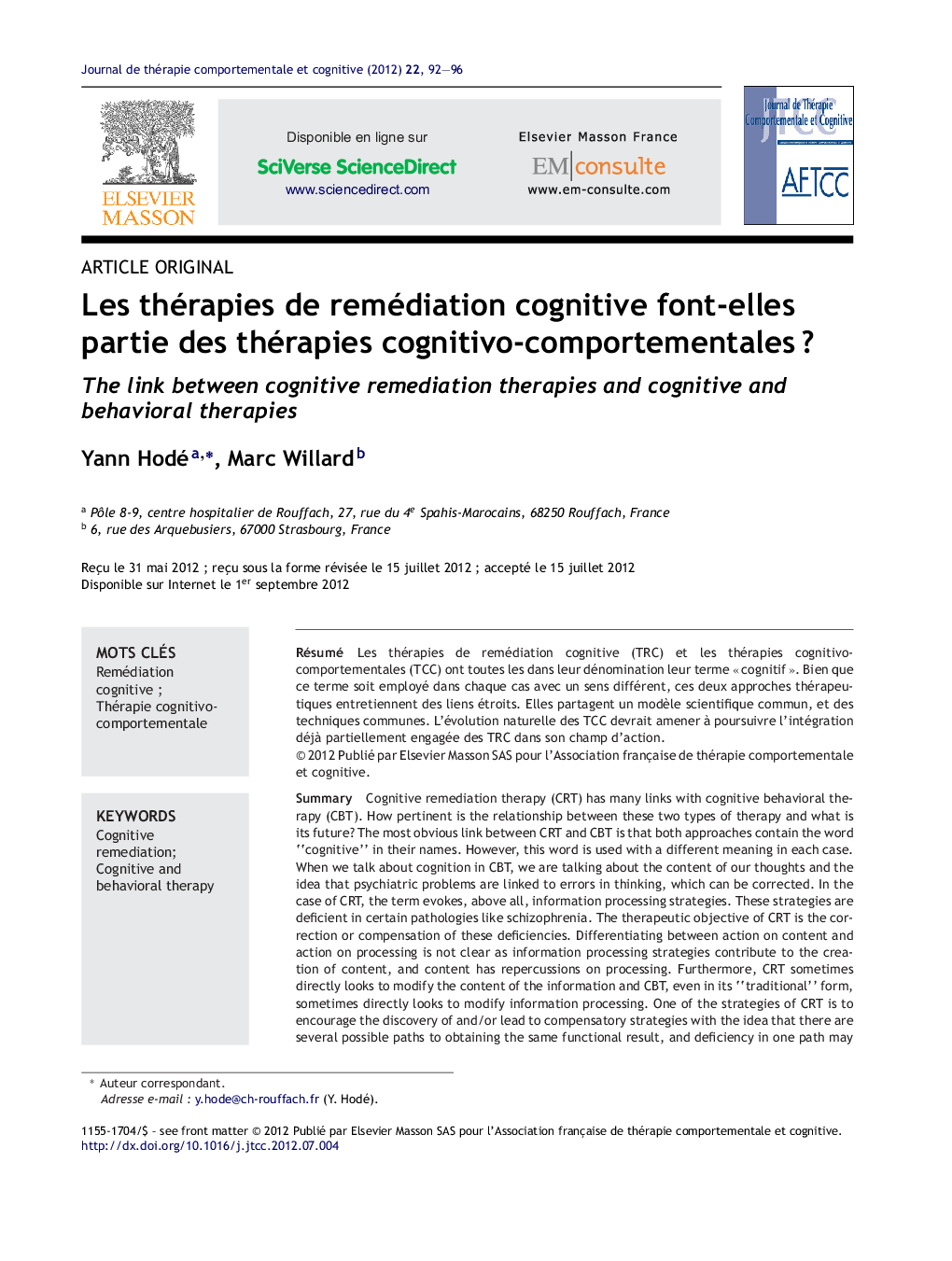 Les thérapies de remédiation cognitive font-elles partie des thérapies cognitivo-comportementalesÂ ?