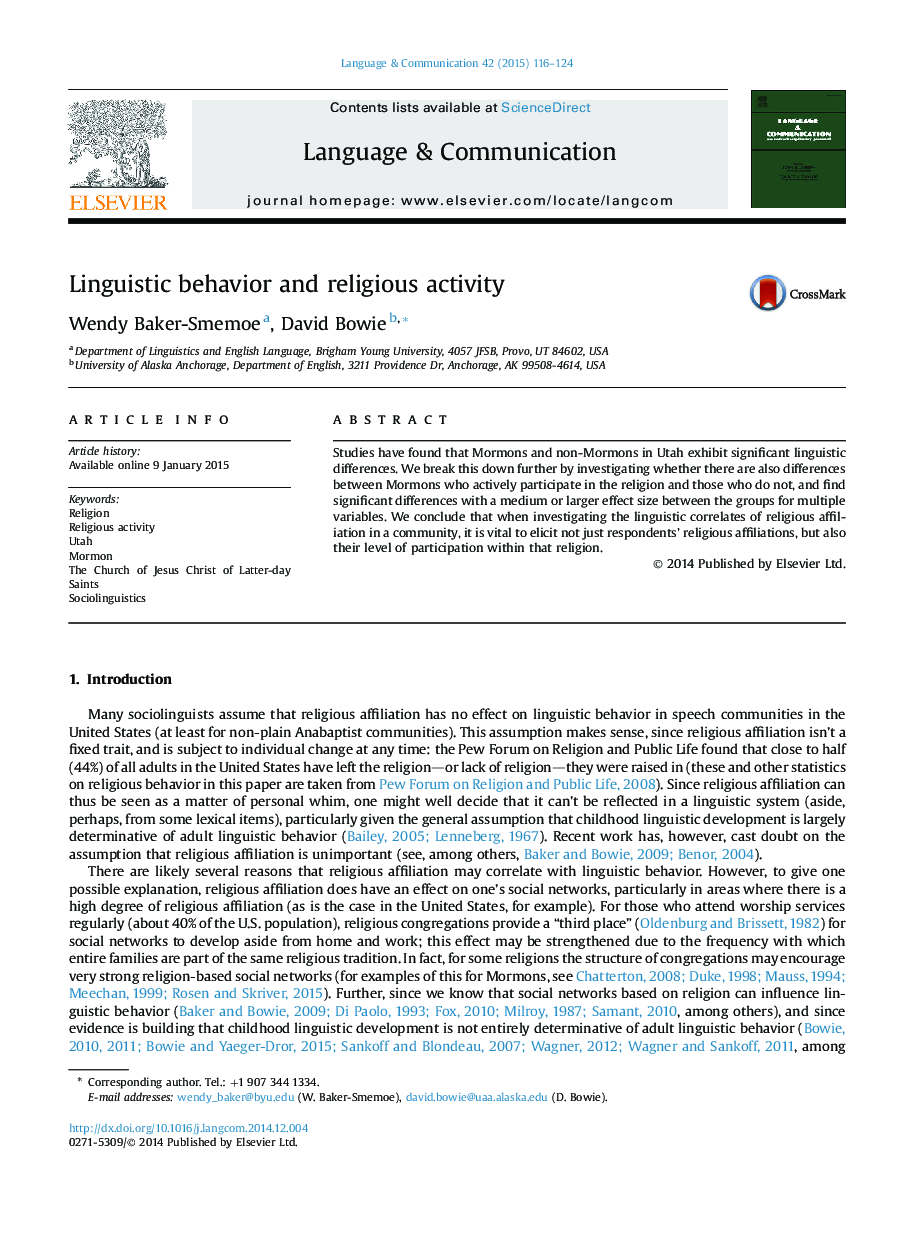 Linguistic behavior and religious activity