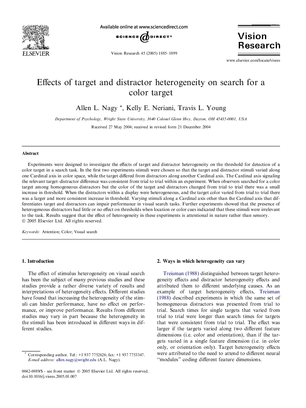 Effects of target and distractor heterogeneity on search for a color target