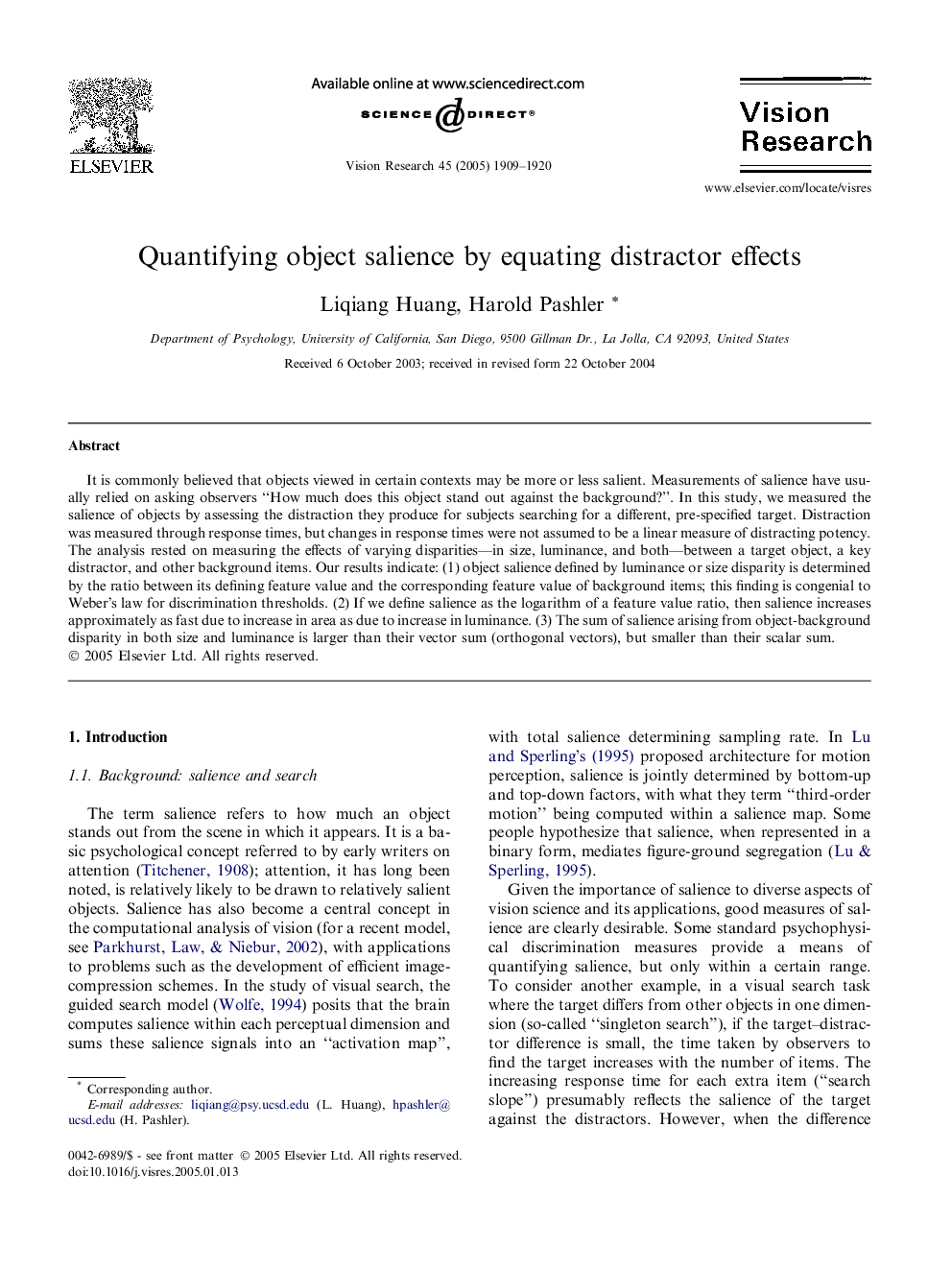 Quantifying object salience by equating distractor effects