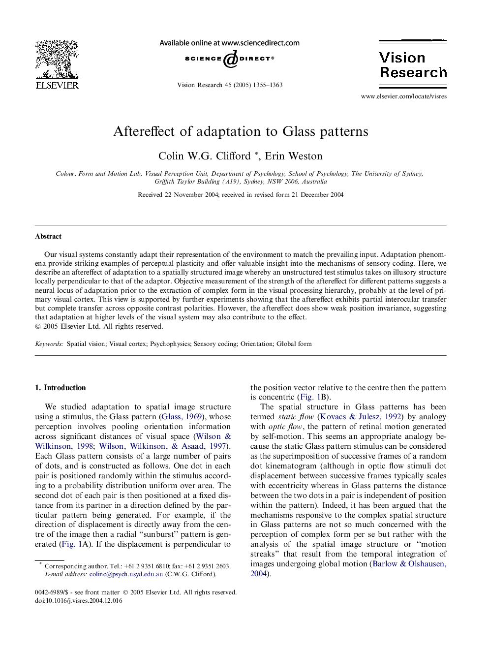 Aftereffect of adaptation to Glass patterns