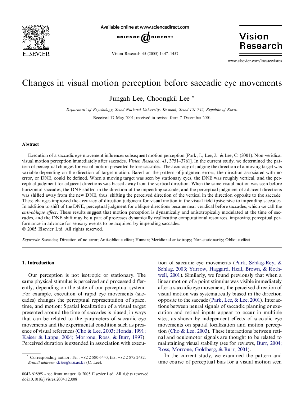 Changes in visual motion perception before saccadic eye movements