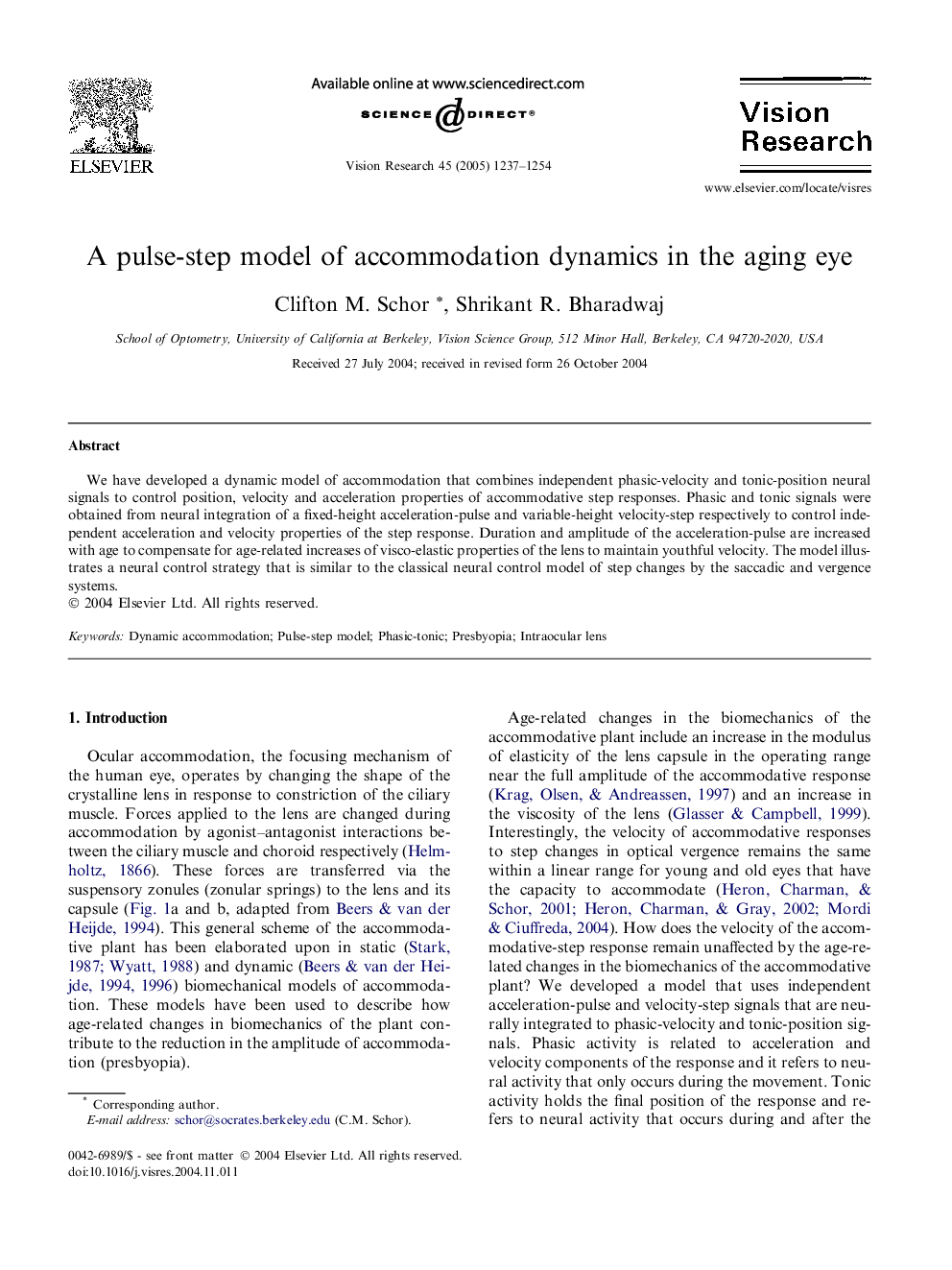 A pulse-step model of accommodation dynamics in the aging eye