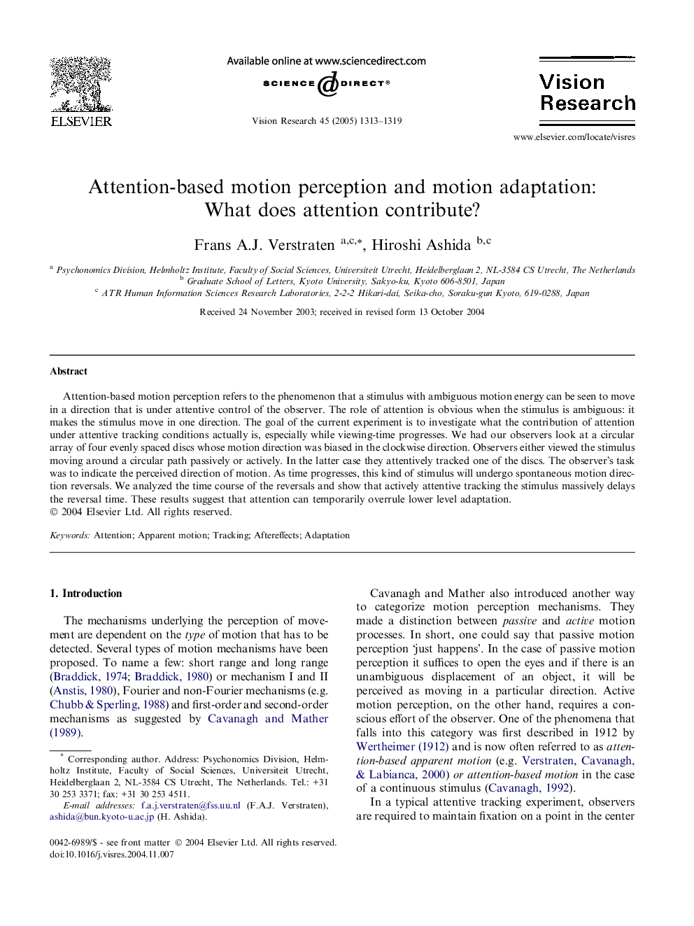 Attention-based motion perception and motion adaptation: What does attention contribute?