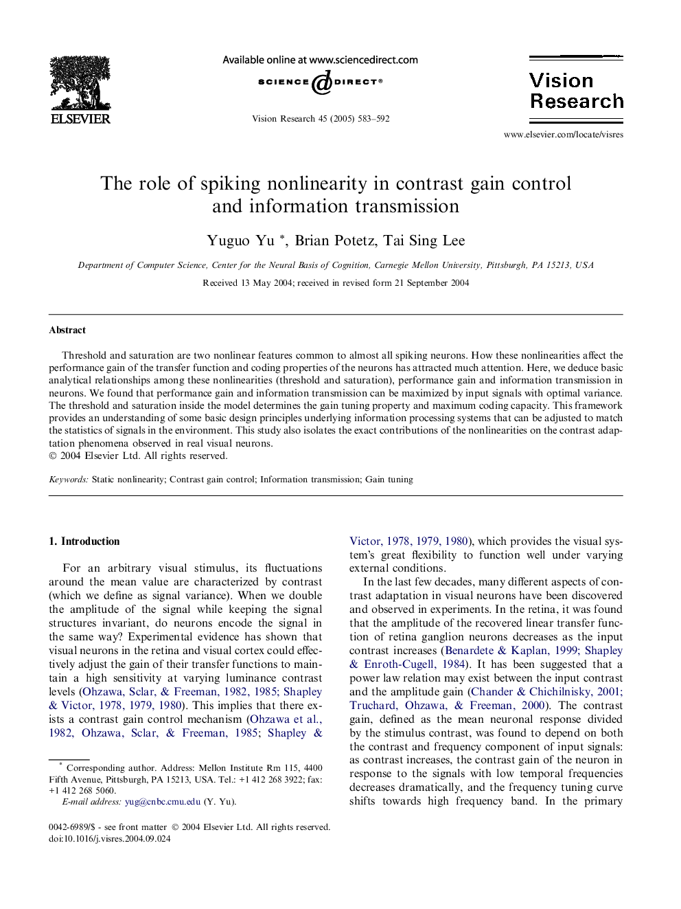 The role of spiking nonlinearity in contrast gain control and information transmission