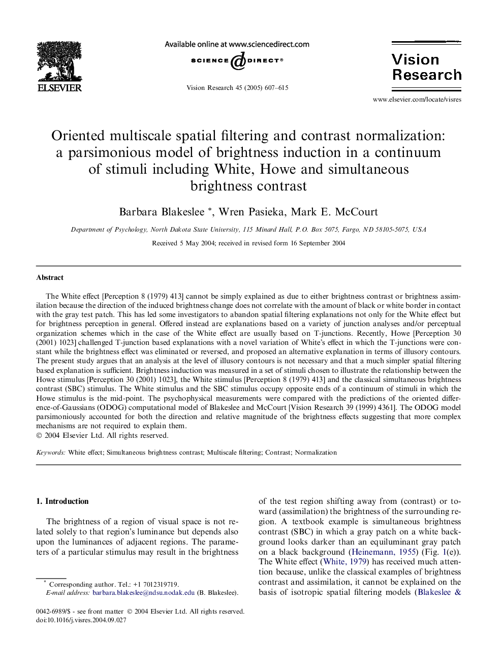 Oriented multiscale spatial filtering and contrast normalization: a parsimonious model of brightness induction in a continuum of stimuli including White, Howe and simultaneous brightness contrast