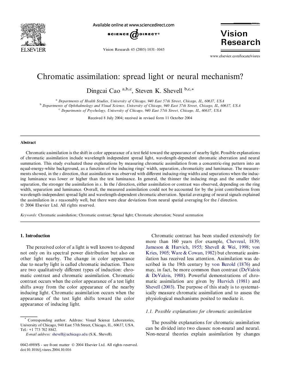 Chromatic assimilation: spread light or neural mechanism?