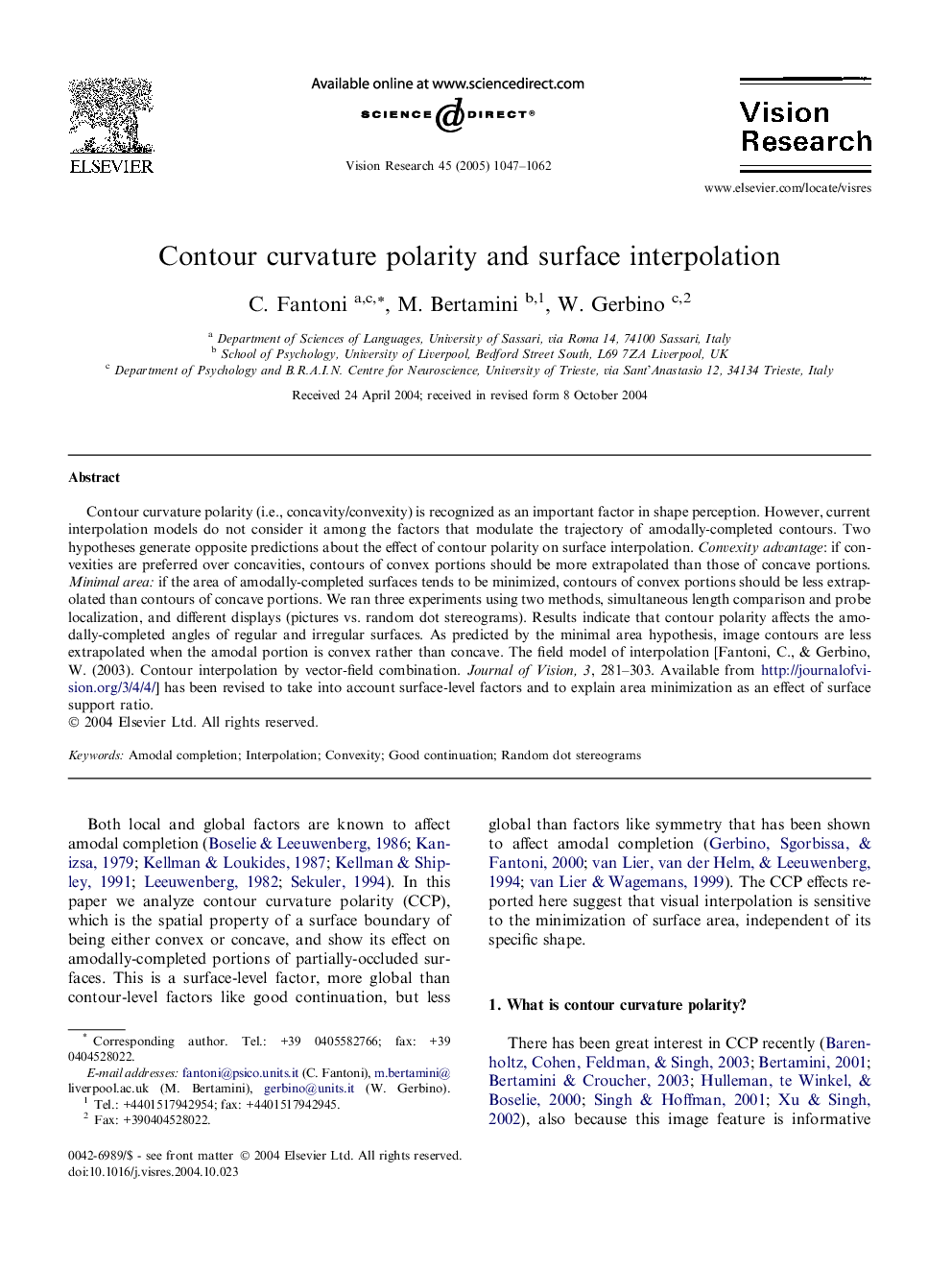 Contour curvature polarity and surface interpolation