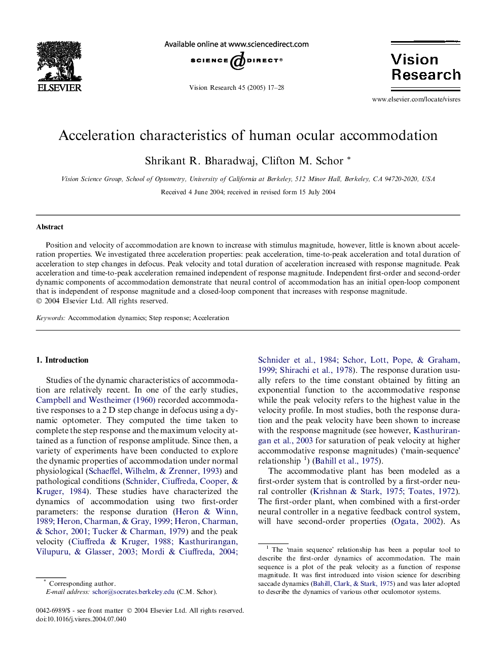 Acceleration characteristics of human ocular accommodation