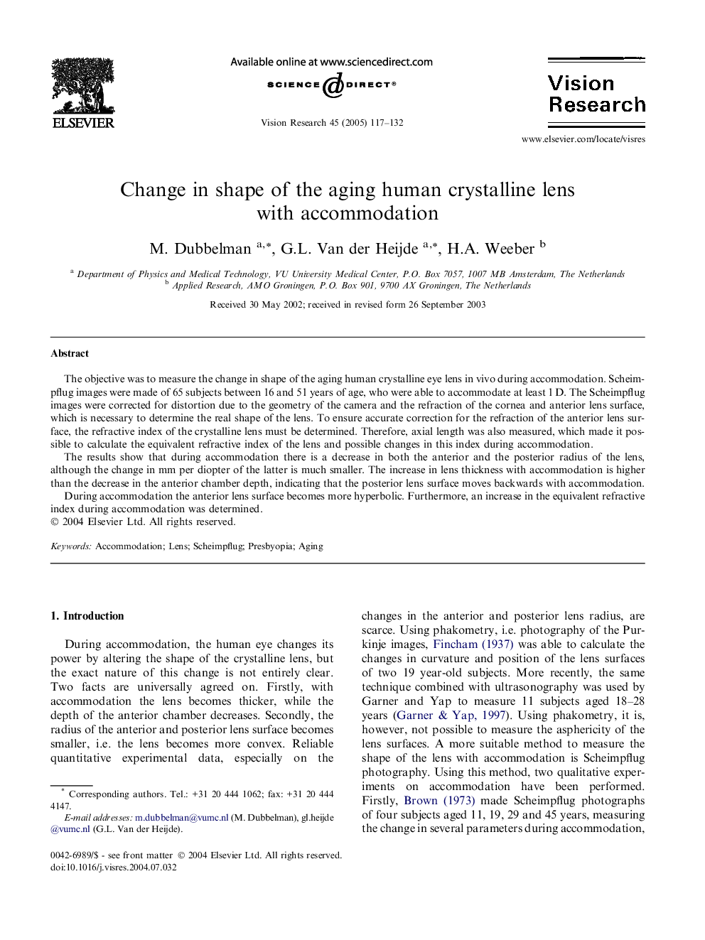 Change in shape of the aging human crystalline lens with accommodation