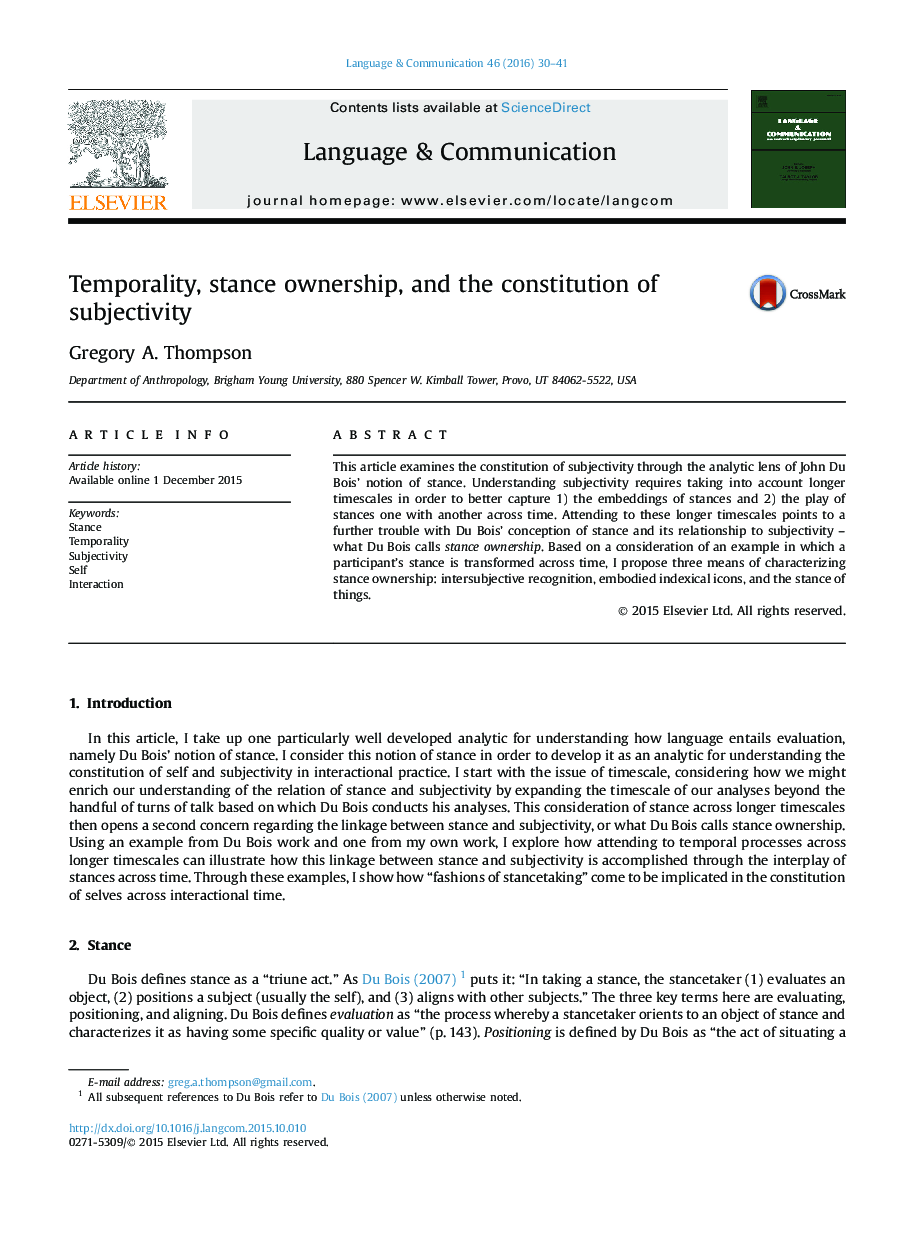 Temporality, stance ownership, and the constitution of subjectivity