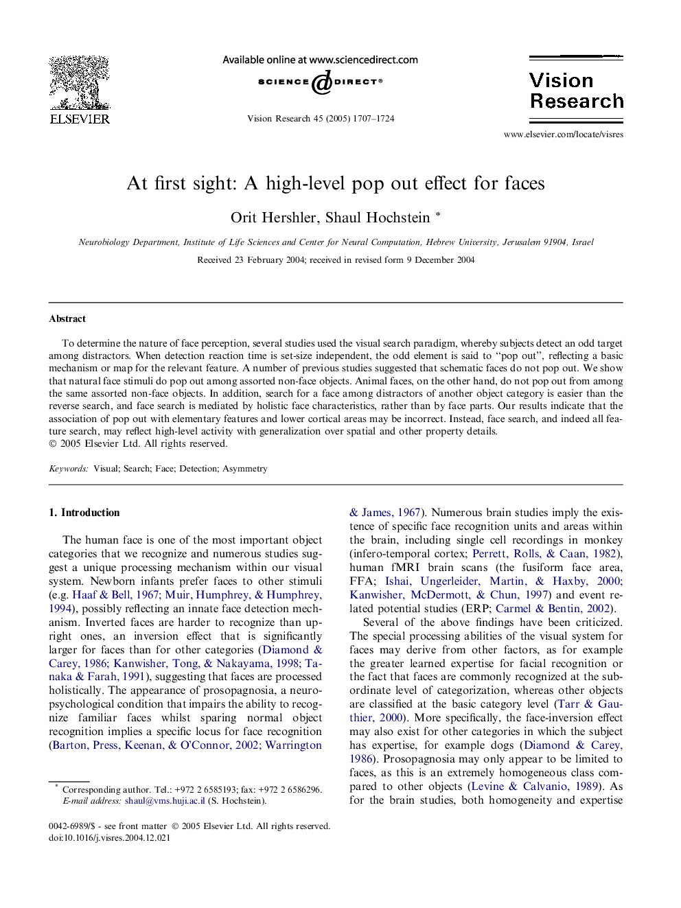 At first sight: A high-level pop out effect for faces