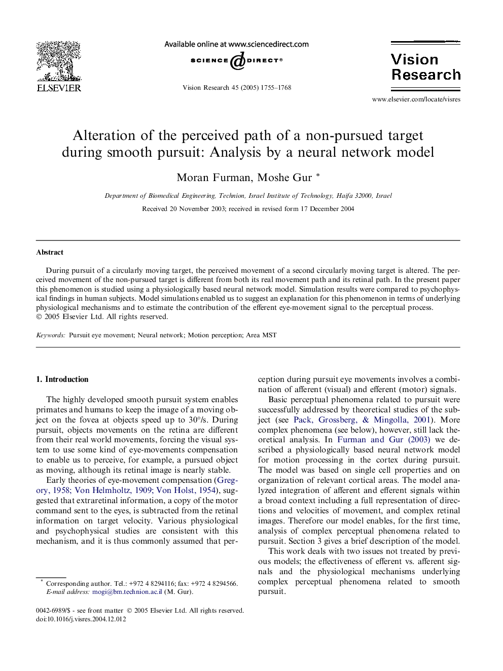 Alteration of the perceived path of a non-pursued target during smooth pursuit: Analysis by a neural network model