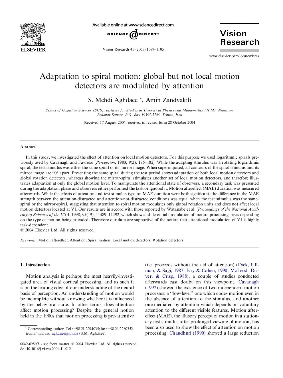 Adaptation to spiral motion: global but not local motion detectors are modulated by attention