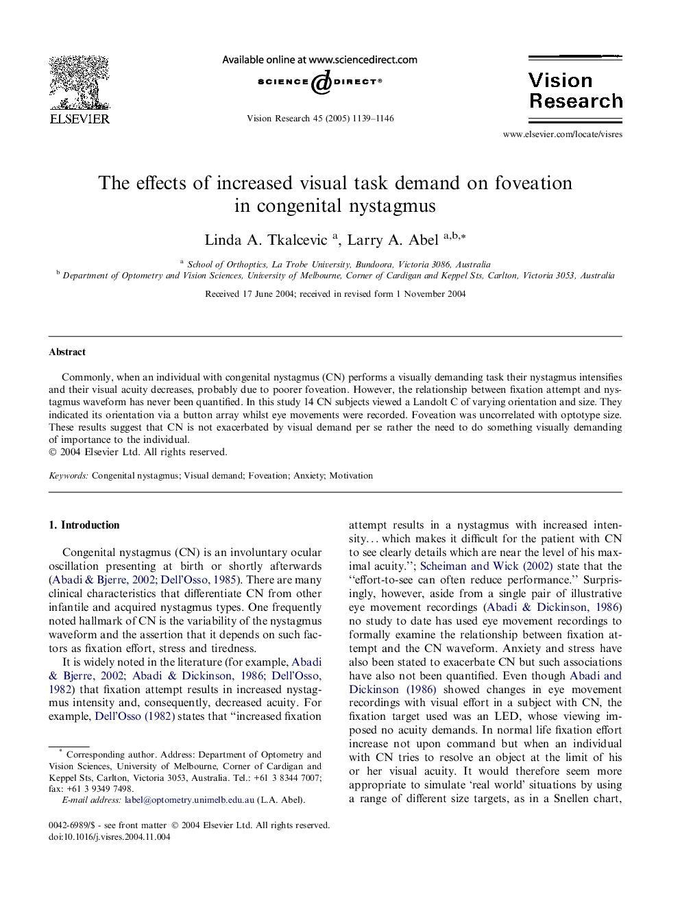 The effects of increased visual task demand on foveation in congenital nystagmus