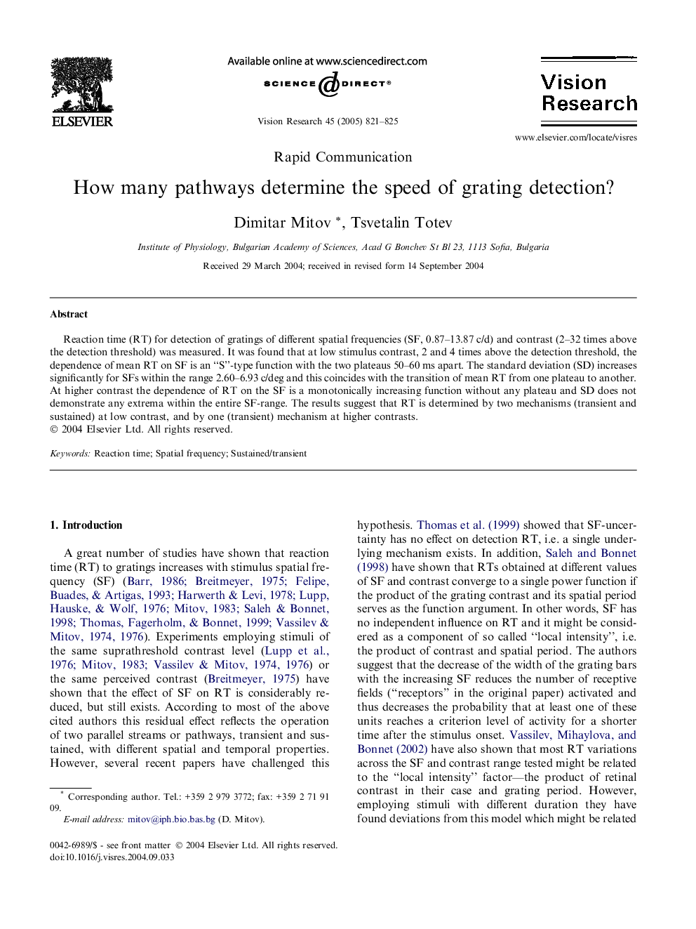 How many pathways determine the speed of grating detection?