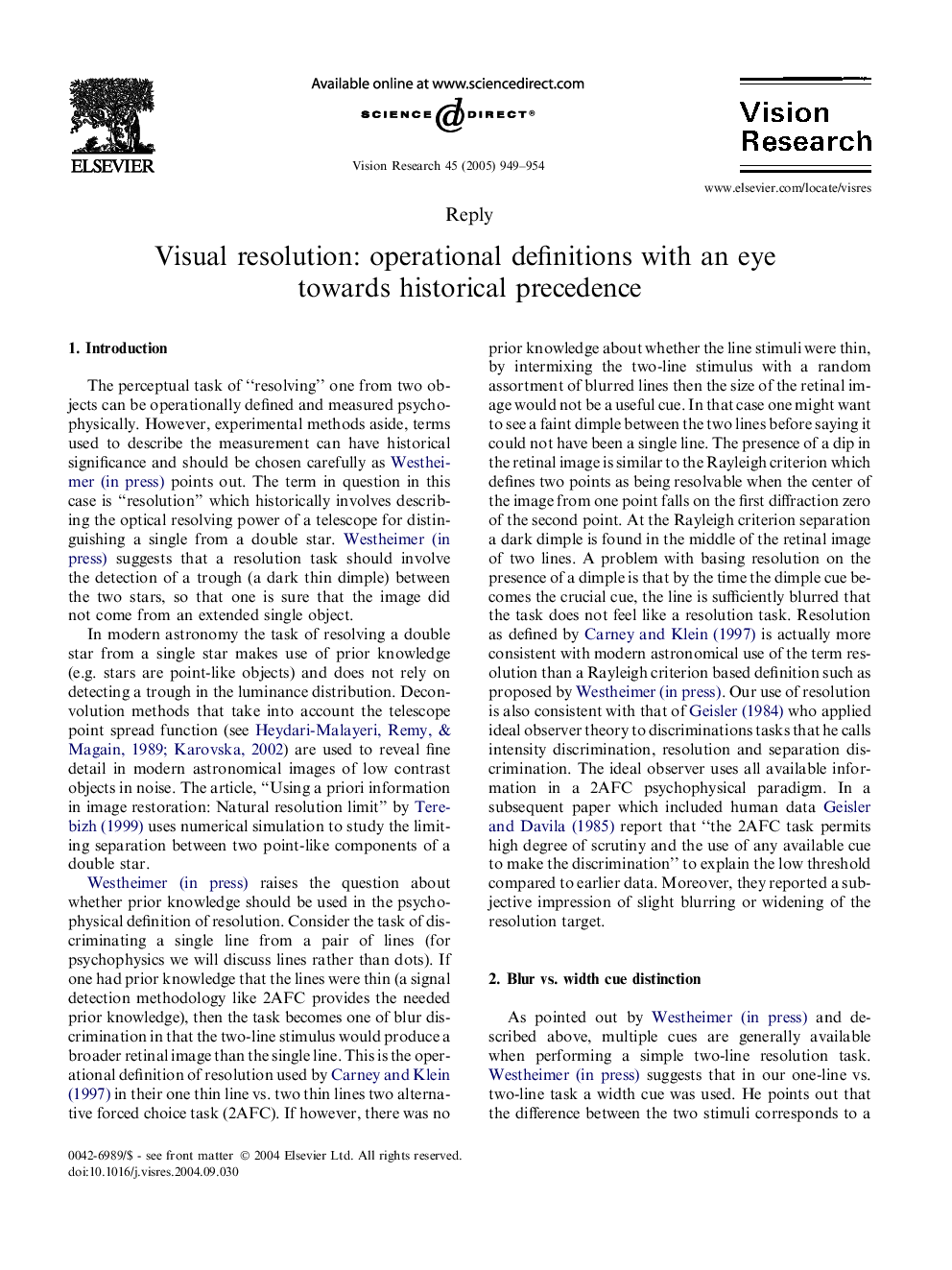 Visual resolution: operational definitions with an eye towards historical precedence