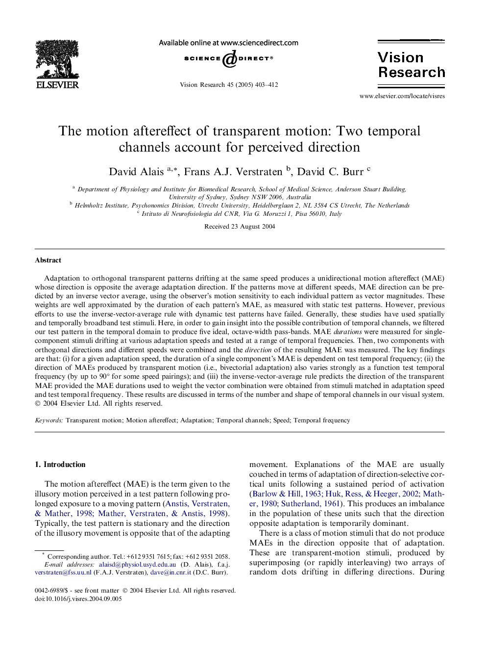 The motion aftereffect of transparent motion: Two temporal channels account for perceived direction