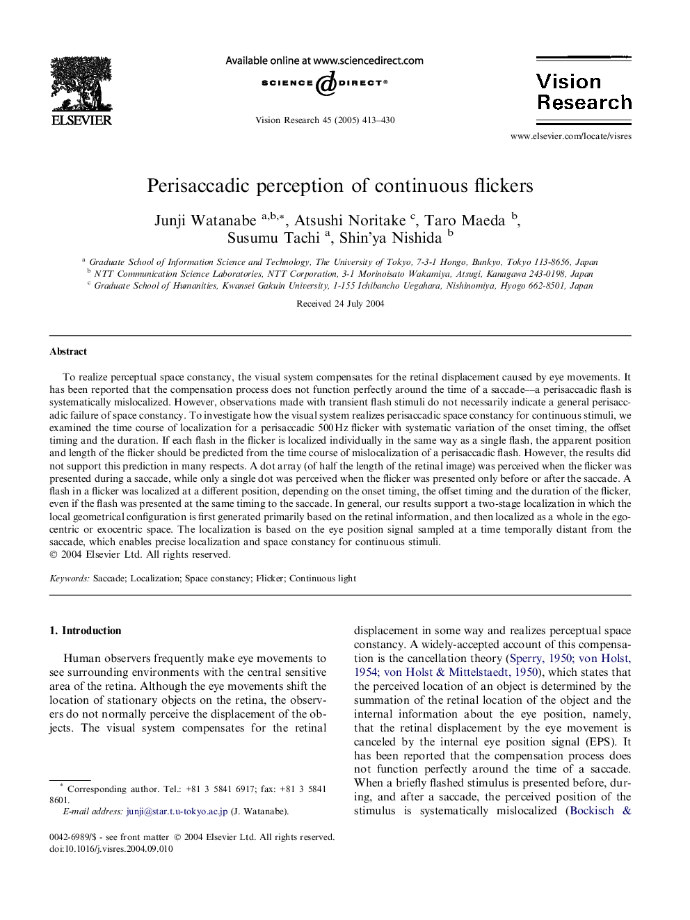 Perisaccadic perception of continuous flickers