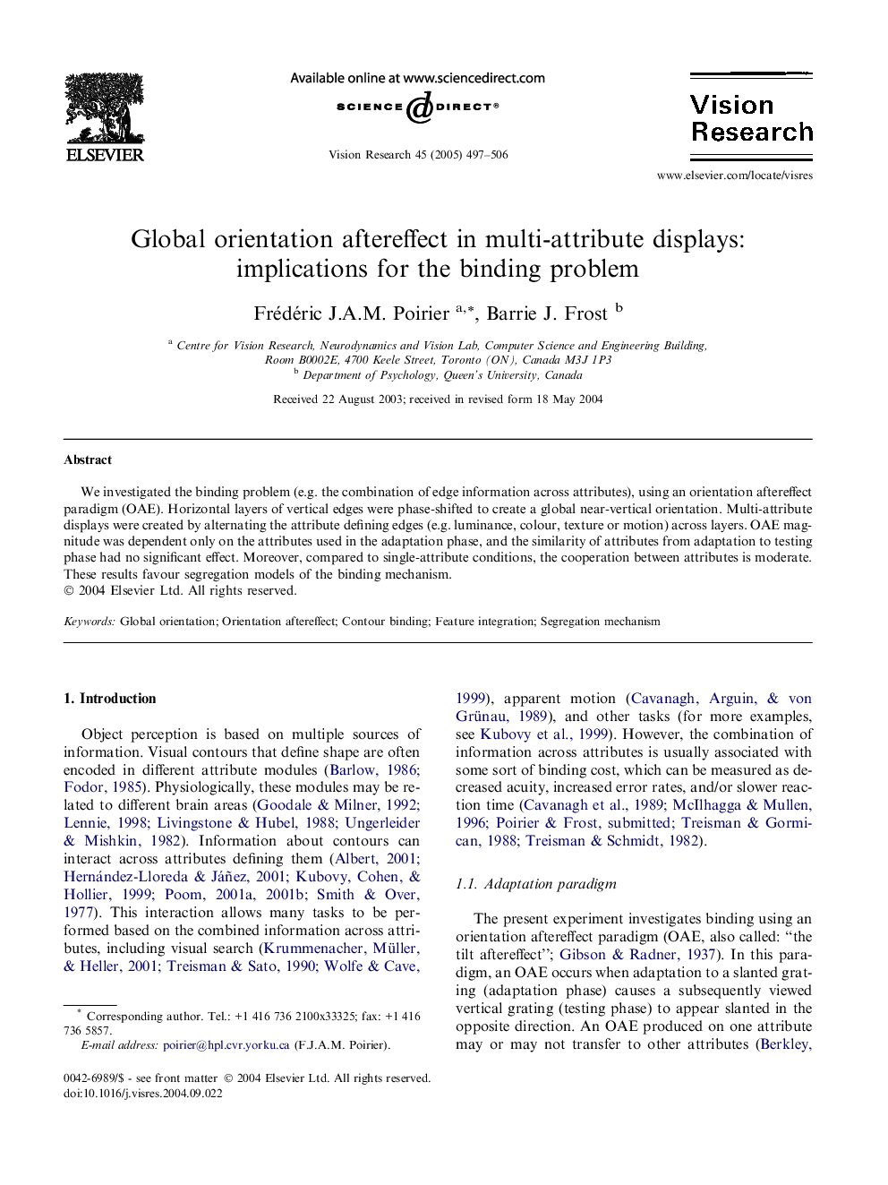 Global orientation aftereffect in multi-attribute displays: implications for the binding problem