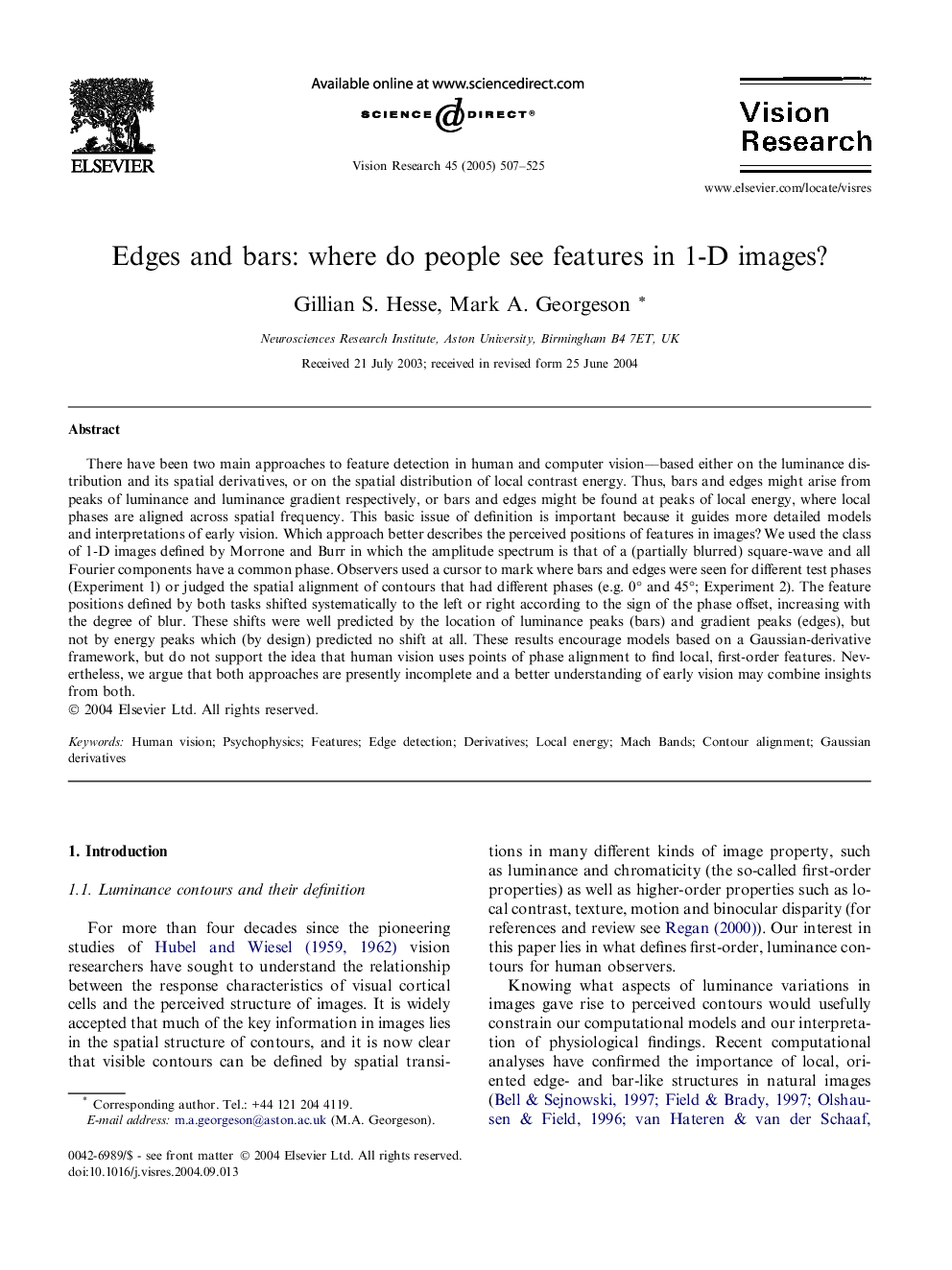 Edges and bars: where do people see features in 1-D images?