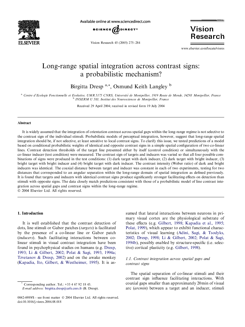 Long-range spatial integration across contrast signs: a probabilistic mechanism?