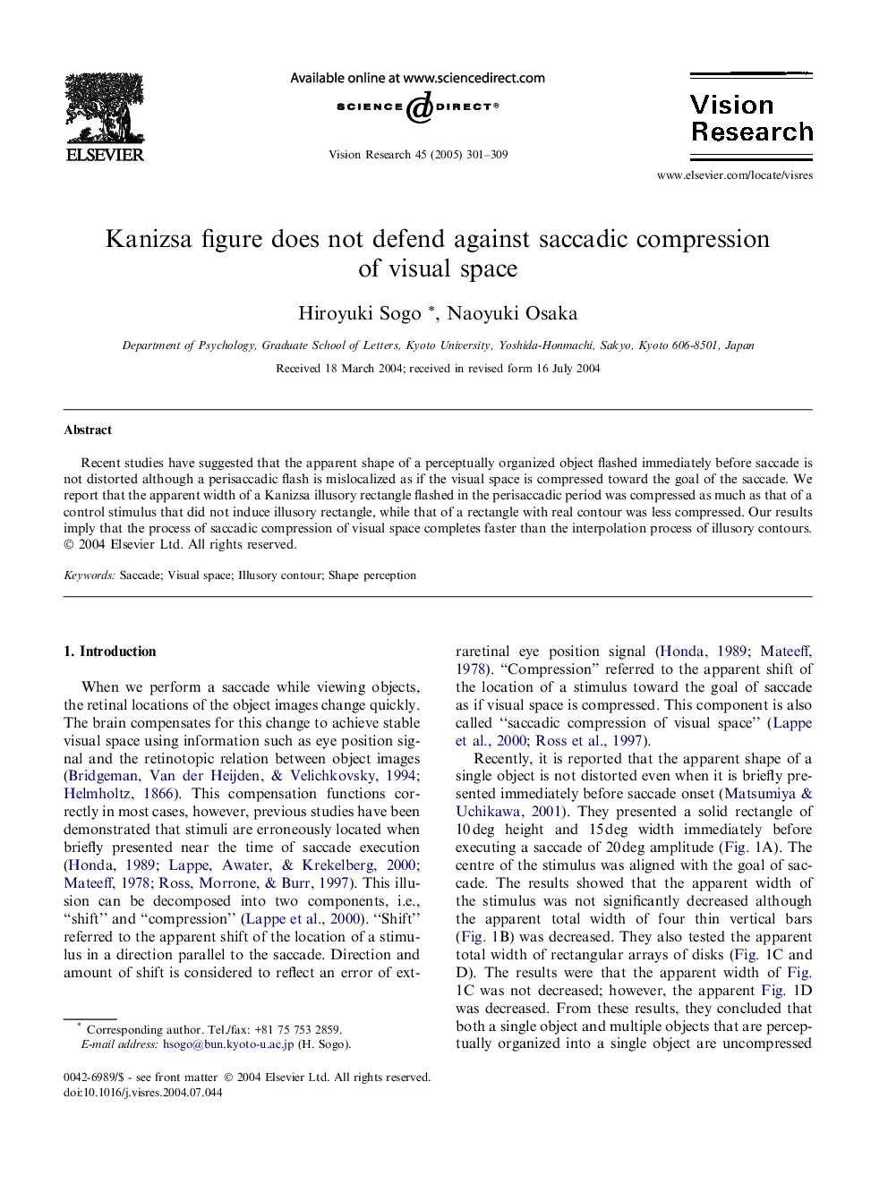 Kanizsa figure does not defend against saccadic compression of visual space