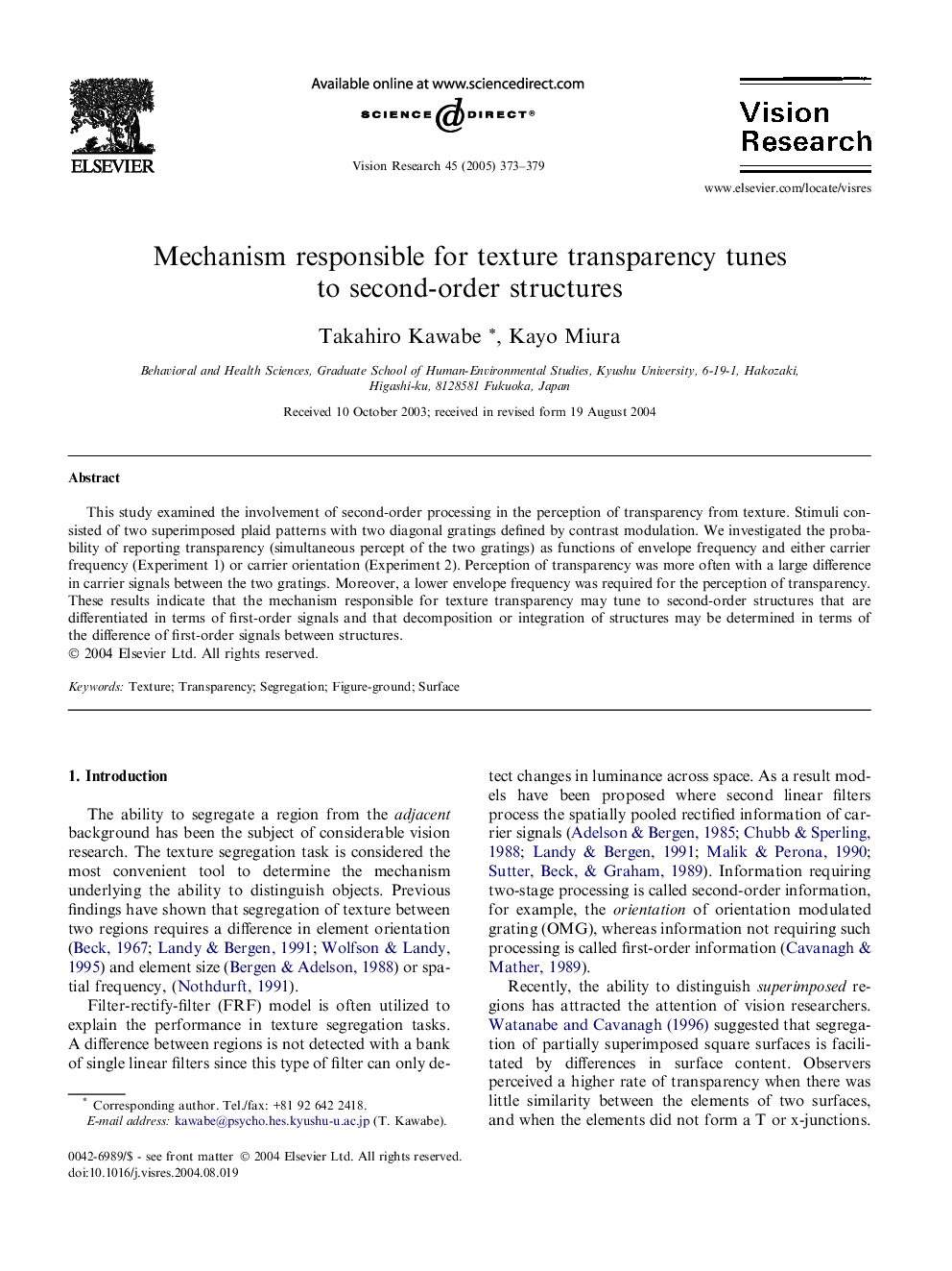 Mechanism responsible for texture transparency tunes to second-order structures