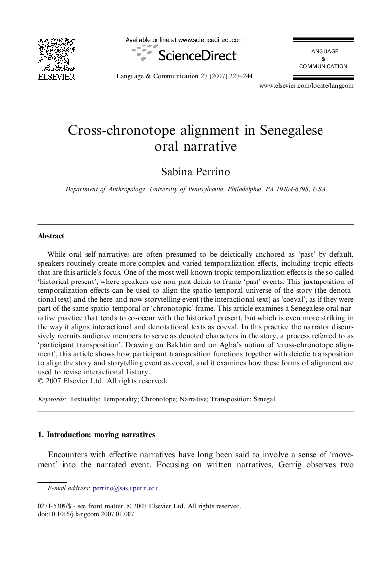 Cross-chronotope alignment in Senegalese oral narrative