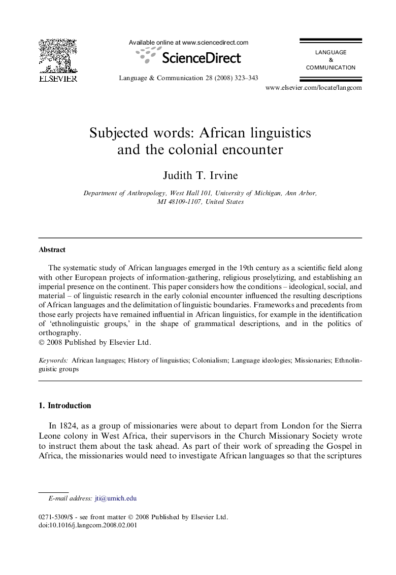 Subjected words: African linguistics and the colonial encounter