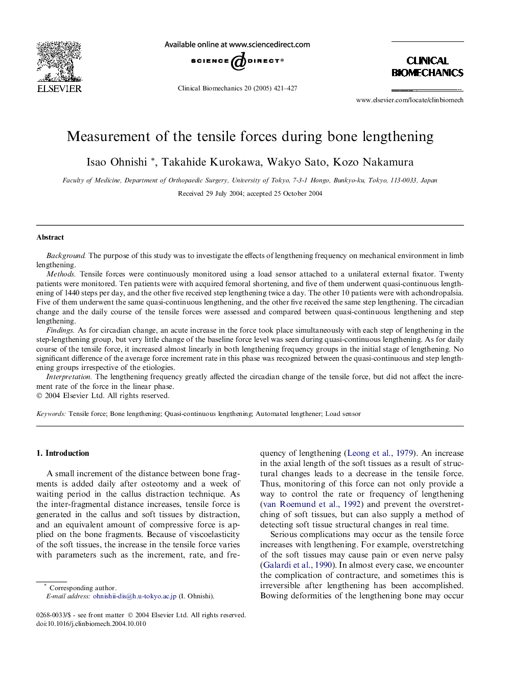 Measurement of the tensile forces during bone lengthening