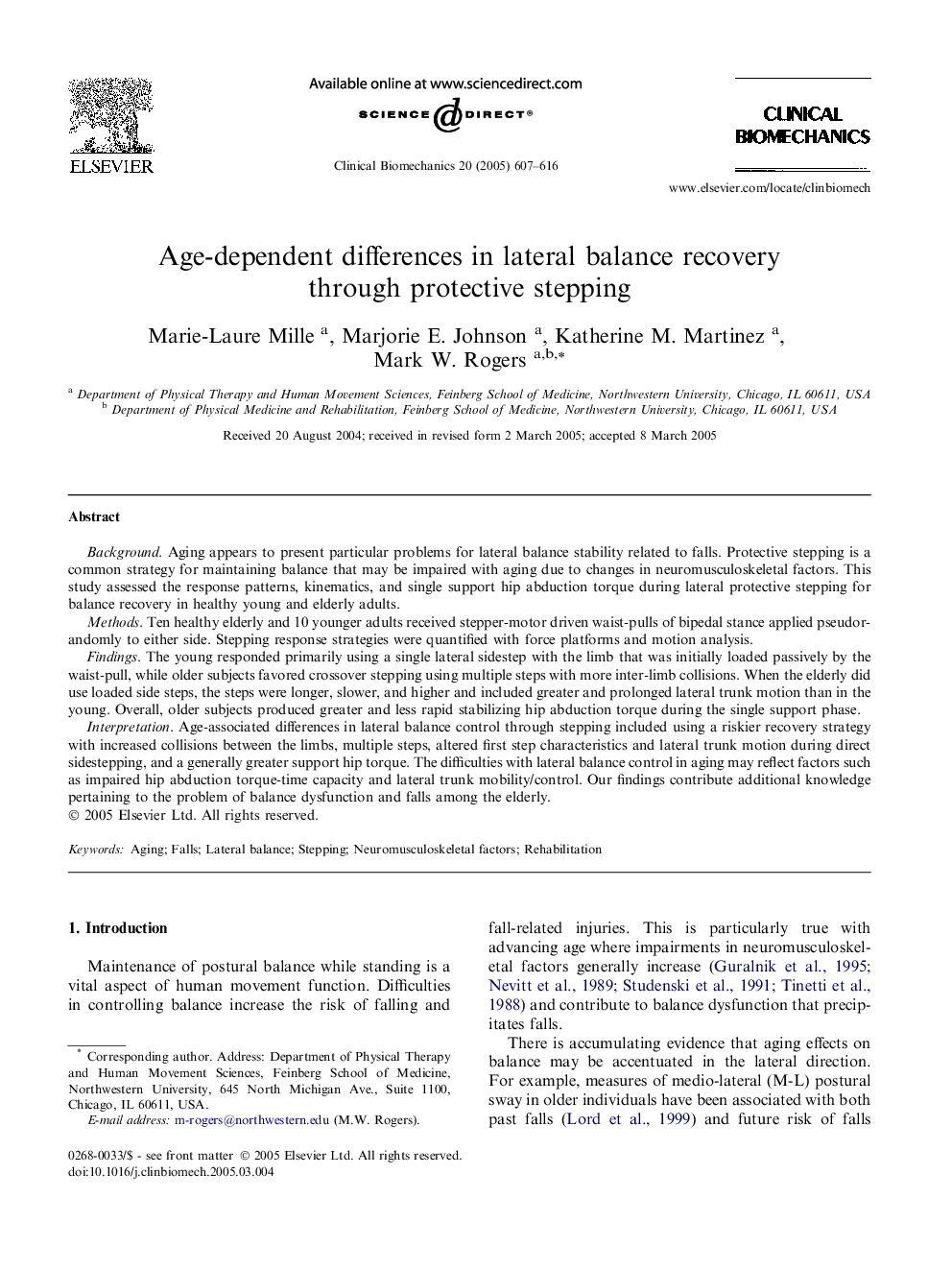 Age-dependent differences in lateral balance recovery through protective stepping