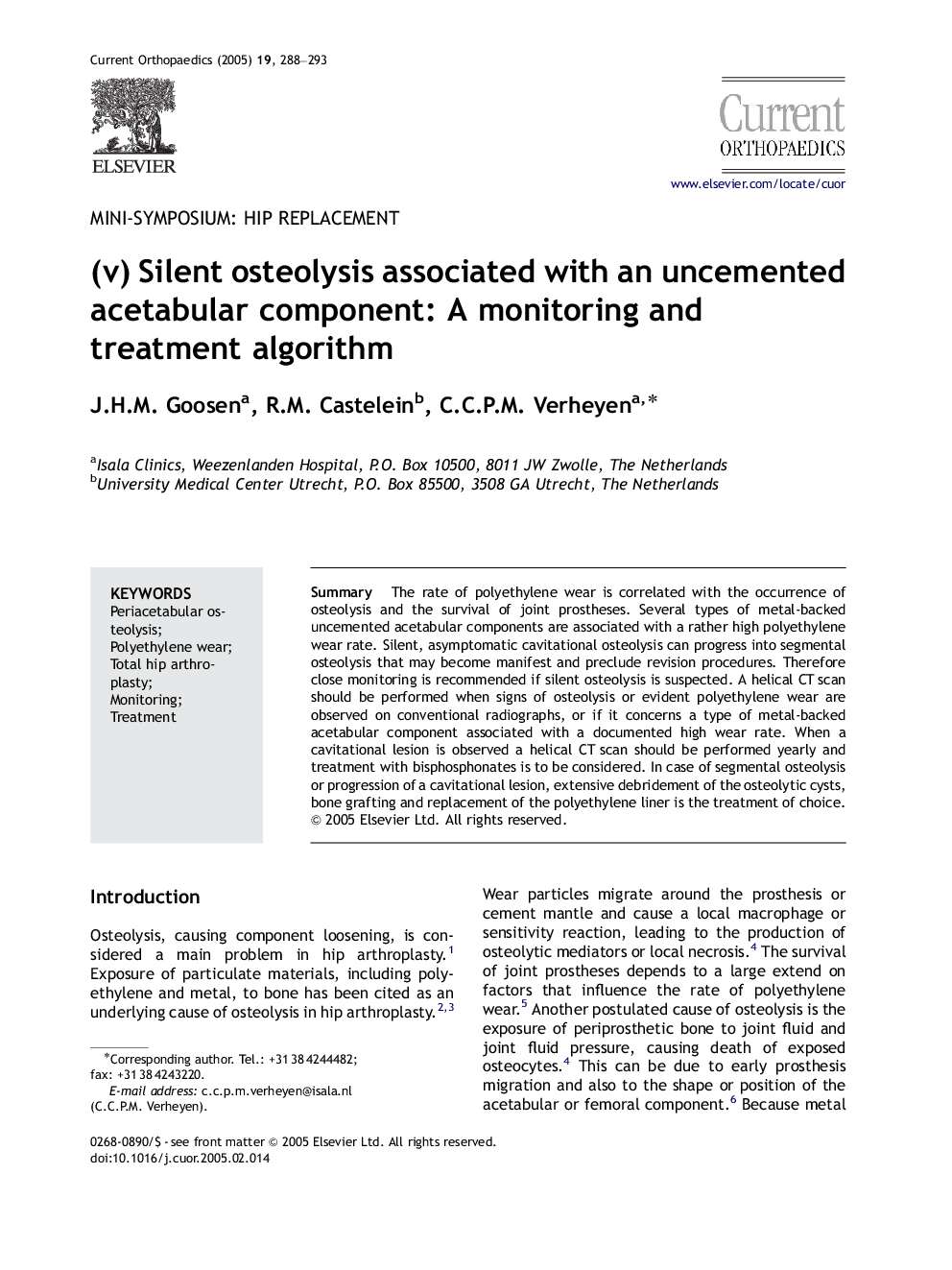 (v) Silent osteolysis associated with an uncemented acetabular component: A monitoring and treatment algorithm