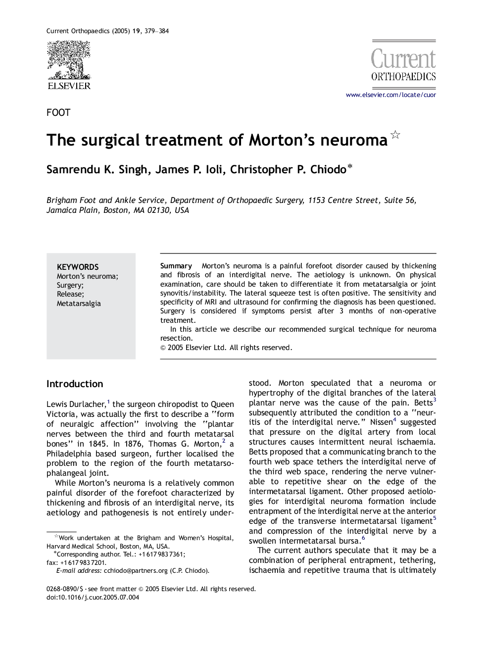 The surgical treatment of Morton's neuroma