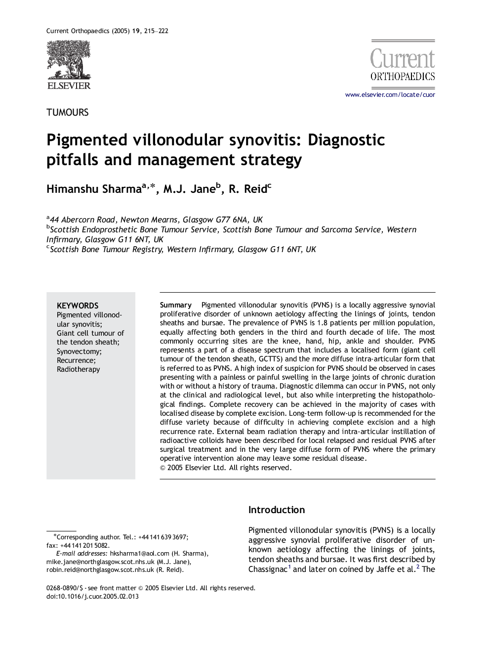 Pigmented villonodular synovitis: Diagnostic pitfalls and management strategy