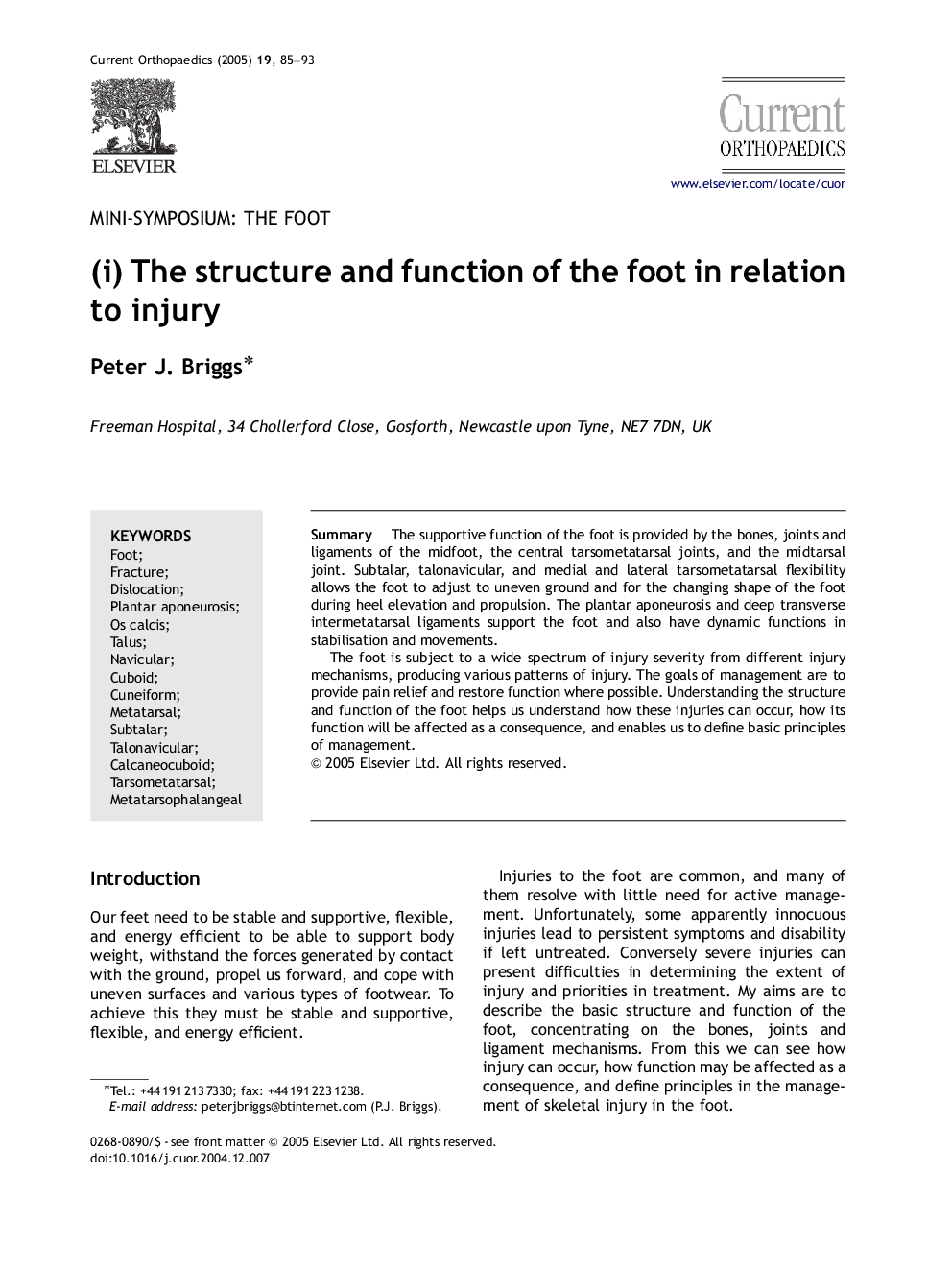 (i) The structure and function of the foot in relation to injury