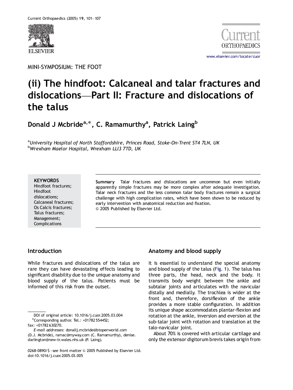 (ii) The hindfoot: Calcaneal and talar fractures and dislocations-Part II: Fracture and dislocations of the talus