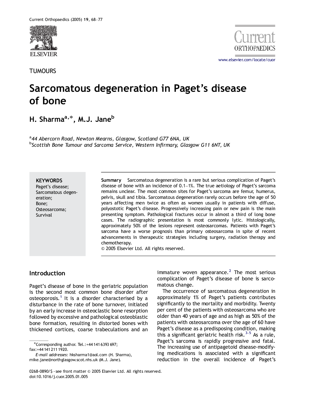 Sarcomatous degeneration in Paget's disease of bone